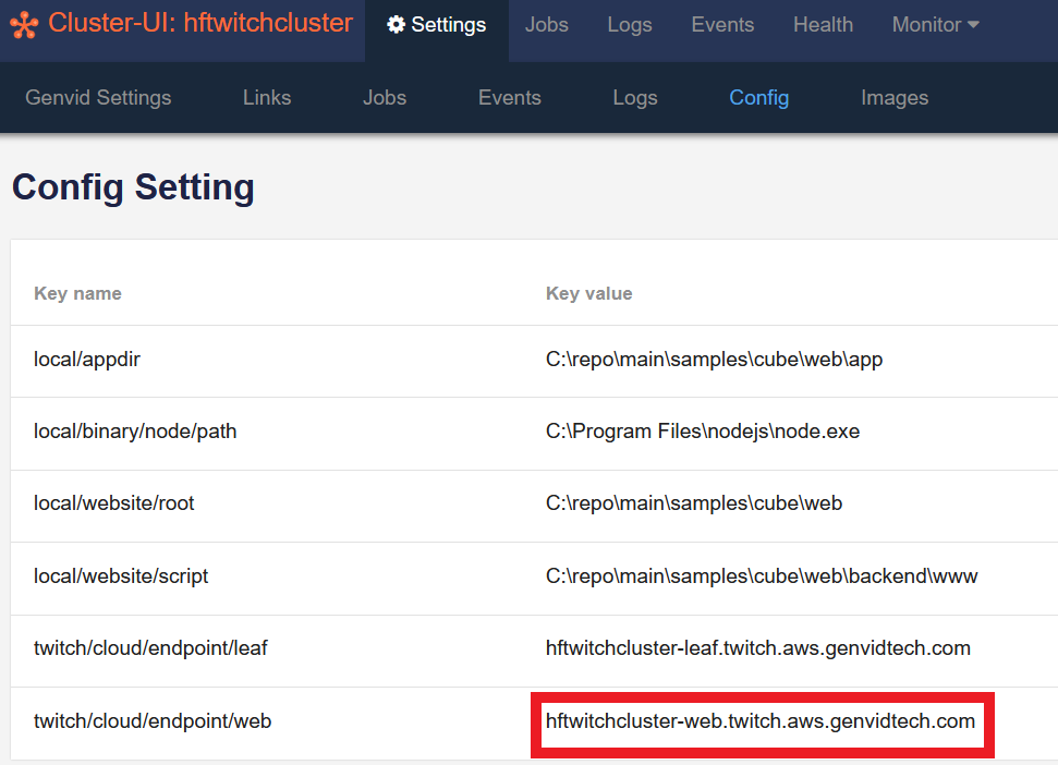 Cluster UI Settings Config Page