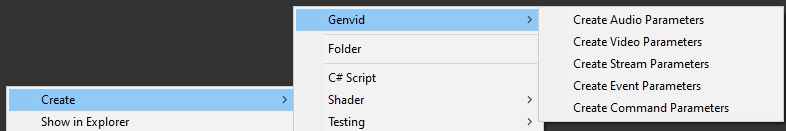 Genvid Parameters Asset Contextual Menu.