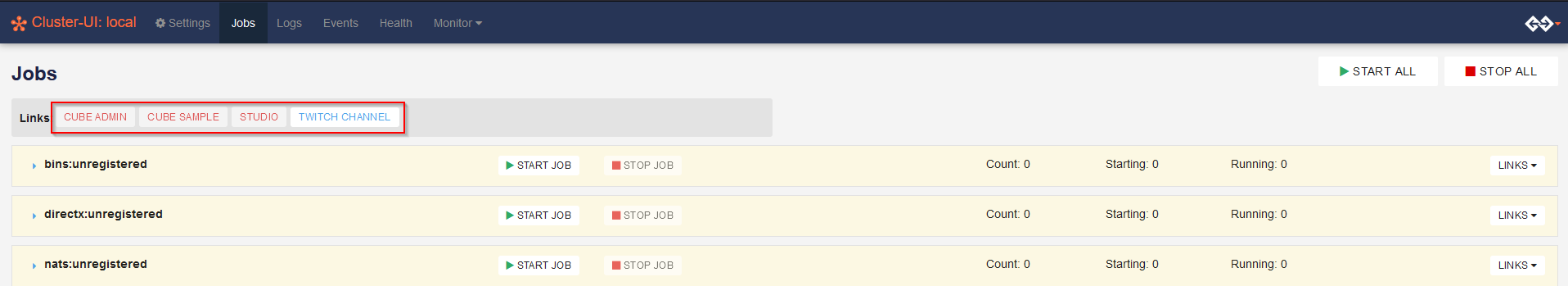 Cluster UI Jobs Page Twitch