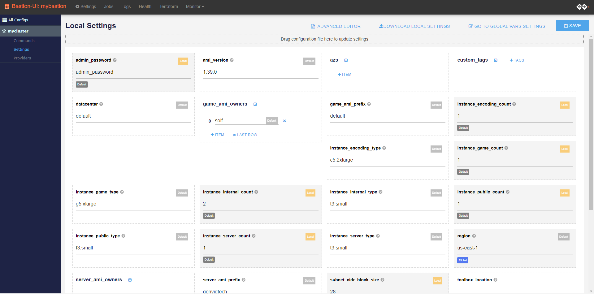 Terraform settings